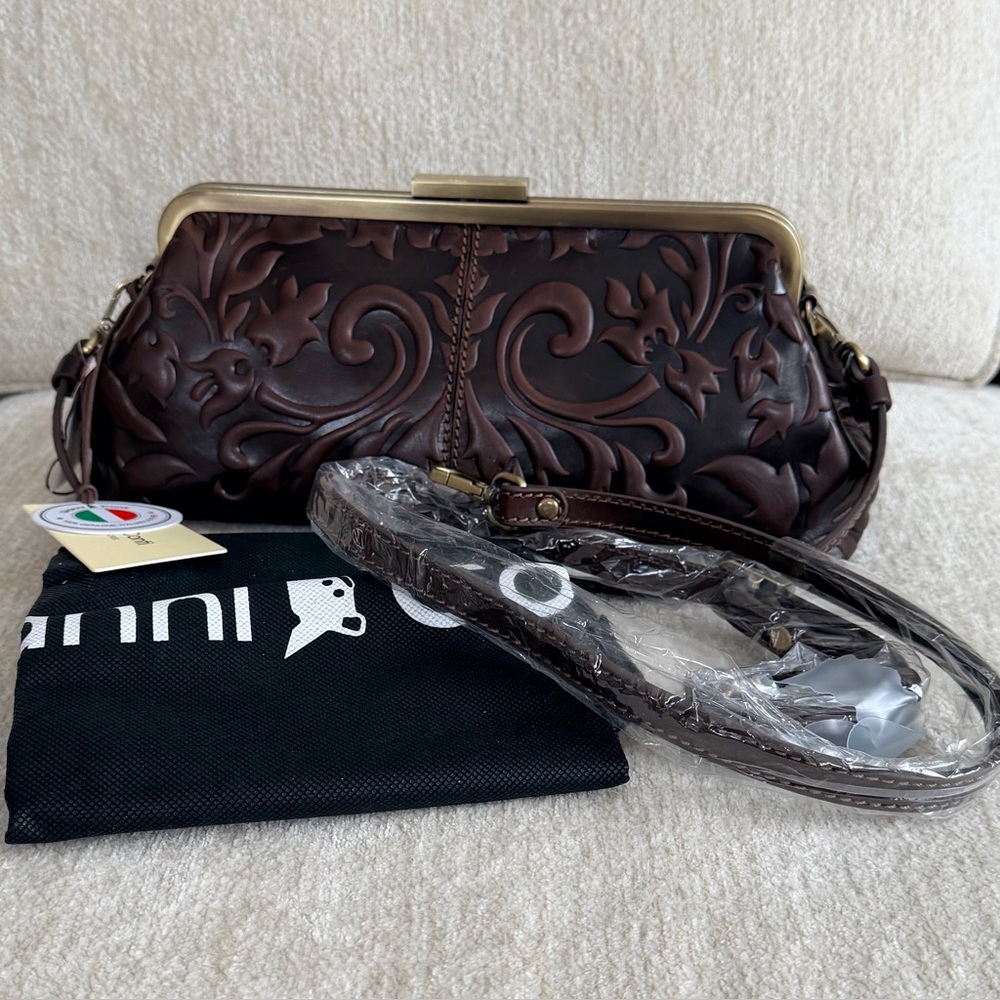 Gianni Conti Brown Embossed Leather Satchel Bag - Picture 2 of 14